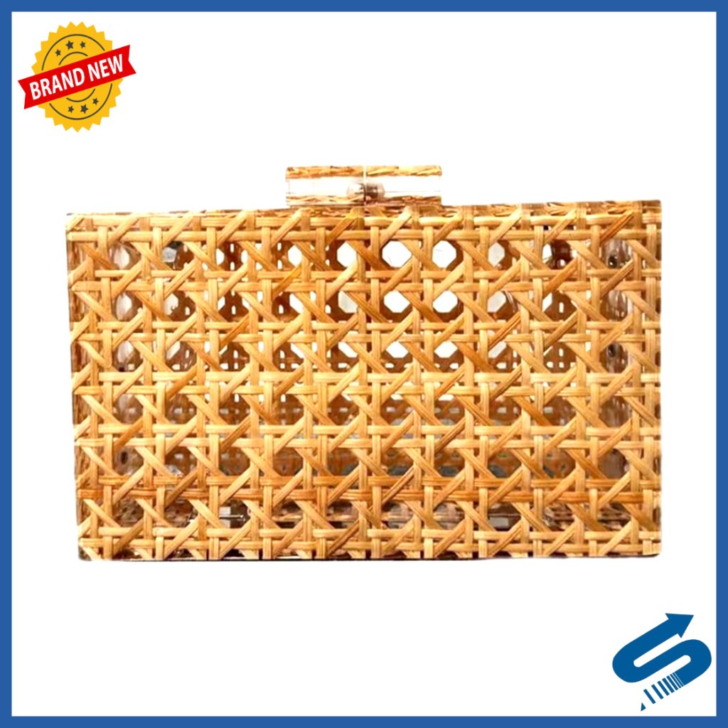 Acrylic Rattan Clutch Purse Woven Box Crossbody Shoulder Bag Elegant Evening